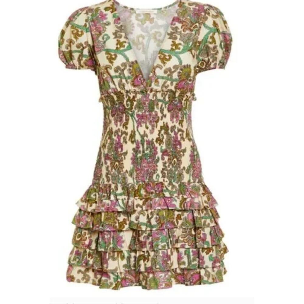 Anthropologie Love The Label Veronika Floral Puff Sleeve Dress in Brandyvine